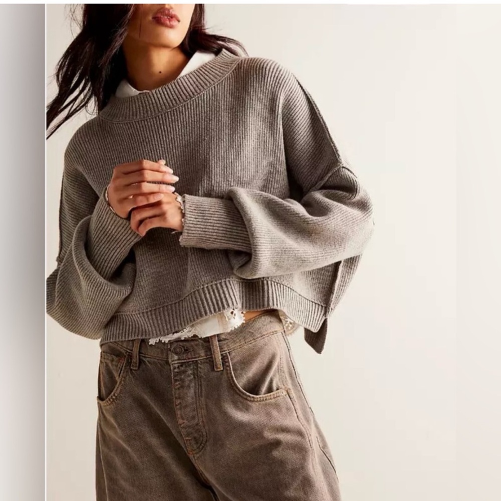 Free People Gray Cropped Sweater